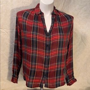 Madewell red plaid boyfriend button down top.